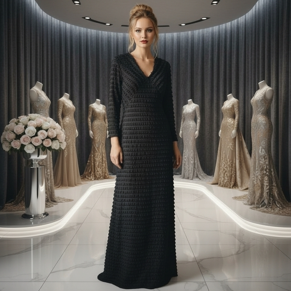 VEJAIZ Designs Couture Tiered Ruffle Black Gown /Maxi Dress